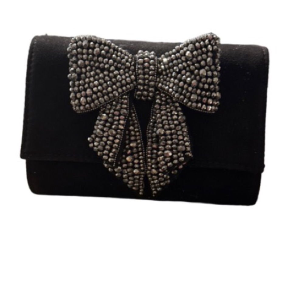 INC International Concepts Black Bow Crystal-Embellished Clutch